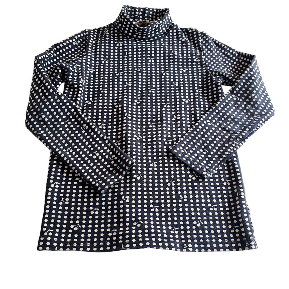Bonpoint Girls Navy Ecru Cherry Dot Turtleneck Top Stretch Cotton Sz 12